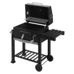 WOLTU Holzkohlegrill mit Deckel, große Grillfläche, variable Kohlewanne, Smoker Grill BBQ mit Grillrost, Thermometer, Grillwagen für Camping, 117 x 107 x 71 cm, Schwarz