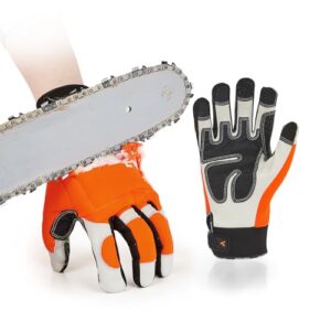 Vgo... Kettensägenhandschuhe aus Rindsleder, 12-lagiger Kettensägenschutz an beiden Händen, Sicherheit-Arbeitshandschuhe, Mechanikerhandschuhe(CA9760CS,Orange,L)