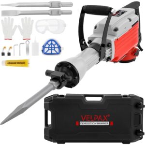 Hochleistungs-Betonbrecher Abbruchhammer 2200 W, 45 J Schlagkraft Elektroabbruchhammer, Bohrhammer Betonhammer Stemmhammer 2900 BPM, inkl. Spitzmeißel, Flachmeißel, für Schiefer, Beton usw