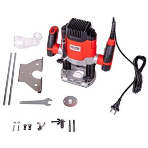 WALTER Oberfräse 1200 W, Oberfräse mit Tiefen-Feineinstellung inkl. Zirkel, Parallelanschlag, Staubsaugeranschluss, Schablonenführung & 3 Spannzangen | 230V 1200W Oberflächenfräse mit 50mm Hubhöhe