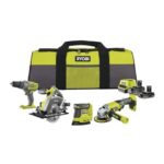 RYOBI 18V ONE+ 8-tlg, Akku-Combo-Kit RCK184O-242SZL, Schlagbohrschrauber, Winkelschleifer, Handkreissäge, Delta-Vibrationsschleifer, 2x Akkus (4,0Ah & 2,0Ah), Ladegerät, Werkzeugtasche