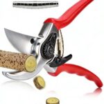 Gartenschere, 25 mm Schnittdurchmesser, mit 2x Ersatzfedern, Japanische SK5 Hochkohlenstoffstahlklinge, Geschmiedete Aluminiumgriffe, Bypass-Schneide, Astschere für Sträuchern, Obstbäumen, Blumen