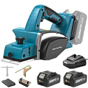 Yofuly Elektrohobel für Maa-kita 18V Batterie, 2×4.0Ah Batterie, Akku Hobel – 15000 U/min, 82mm Hobelbreite, 0-2mm Tiefeneinstellung, Hobelmaschine für die Holzbearbeitung Türen/Möbeln