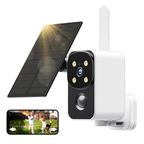 PESAIR 180° Überwachungskamera Aussen Akku Solar, 2K Kabellose Außen/Innen Kamera mit PIR Erkennung, Farbiger Nachtsicht, Zwei-Wege-Audio, 2.4GHz WLAN, IP65 wasserdichte Kamera Überwachung Aussen Weiß