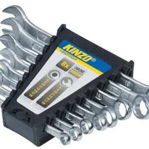 Kinzo Ratschenschlüssel Set 8 Teilig - Schraubenschlüssel von 8 bis 19MM - Chrom-Vanadium-Stahl - Silber