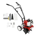 LENJKYYO Gartenfräse Benzin, 52CC 2 Takt Motorhacke Benzin mit 30cm Arbeitsbreite, 1,9KW Bodenfräse, 6500–7000 U/min Kultivator, Kehrmaschine für Garten, Feld & Beet