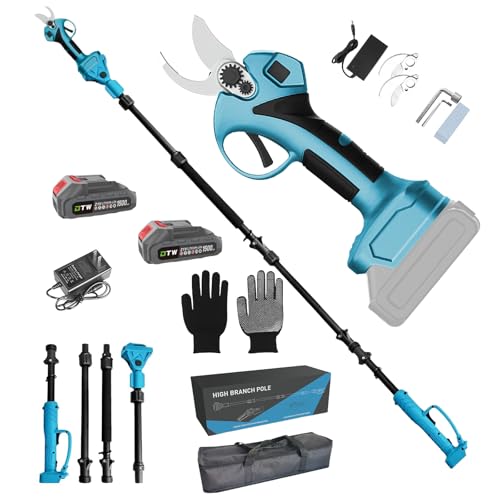 2-in-1 Akku Astschere mit Teleskopstange bis 2,85m, KitGody Elektrische Gartenschere 21V mit 30mm Schnittstärke, Bürstenloser Motor, IP54, 2 Akkus inkl, LCD, Professionelle Baumschere Für Gartenarbeit