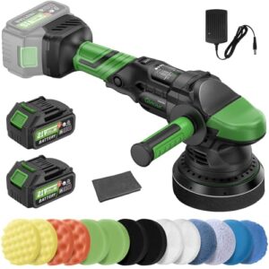 Ginour Poliermaschine Auto 21V, 900W Poliermaschine Akku Set 21pcs, Bürstenlosen Motor 2000-4600 OPM, Exzenter Poliermaschine 15mm 5-Geschwindigkeiten, 125mm Polierschwamm, 3Ah Batterie*2