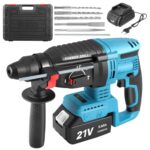Akku Bohrhammer SDS-Plus 21V mit bürstenlosem Motor, 3000mAh Akku und Ladegerät, 4-in-1 Hammer Drill, Schlagbohrmaschine 26mm, 360° Drehgriff, 5 Bohrer inklusive, für Beton Stein Holz