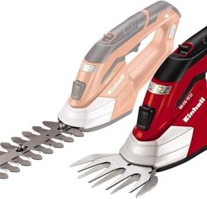 Einhell Akku-Gras- und Strauchschere GE-CG 12 Li (Lithium-Ionen, 12 V, 1,5 Ah, werkzeugloser Messerwechsel, lasergeschnittene Messer, Metall-Getriebe, Teleskopstiel, Softgrip, Sicherheitsschalter)