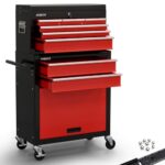 Arebos Werkstattwagen 9 Fächer | inkl. Antirutschmatten | Kofferaufsatz mobil & herausnehmbar | zentral abschließbar | kugelgelagert | inkl. Feststellbremsen | Rot-Schwarz