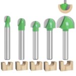 Hugwish 5 Fräser für Oberfräsen, Rundfräser 6 mm, Fräser mit rundem Boden, Holzfräser, Hohlkehlfräser, Kugelkopffräser Holz 6mm / 8mm /10mm / 12mm / 18mm