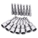 14er Set Magnete Sechskant Stecknuss, 6-19mm Steckschlüssel, Anschrauben Schraubenschlüssel für Bohrer (Chrom Vanadium Stahl)