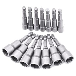 14er Set Magnete Sechskant Stecknuss, 6-19mm Steckschlüssel, Anschrauben Schraubenschlüssel für Bohrer (Chrom Vanadium Stahl)