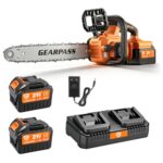 42V 16-Zoll Akku-Kettensäge mit 2 x 4,5Ah Akkus und Dual-Schnellladegerät, bürstenloser Motor, werkzeuglose Kettenspannung, automatische Kettenschmierung, Kettenbremse, für Baumschnitt, Gartenarbeiten