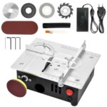 Mini-Tischkreissäge, verstellbare Präzisions-Elektro-Tischkreissäge, verstellbare Sägeblatthöhe, mit 4 Sägeblättern, 7 Geschwindigkeitsstufen, für die Holzbearbeitung
