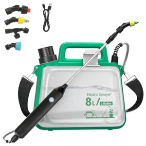 SHTALHST Akku Drucksprüher 8 Liter, Elektrischer Pflanzensprüher mit 4 Nebeldüsen, Faltbar Gartenspritze mit Einziehbarer Stab, Verstellbarer Schultergurt, USB-Aufladbarem Griff für Rasen, Garten