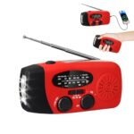 Kurbelradio mit Solar und LED Taschenlampe, 3-LED-Taschenlampe/AM/FM/Wetter/USB-Handyaufladung, Tragbar für Camping, Wandern & Notfallvorsorge (Rotes)