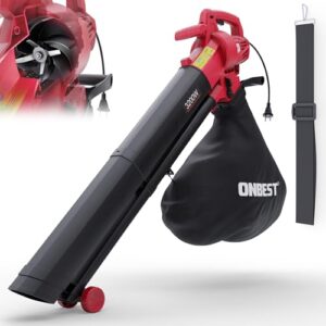 ONBEST 3 in 1 Elektro Laubbläser – Gebläse, Sauger & Häcksler – 3200 Watt Elektro Motor – elektrischer Laubsauger mit Metall Häckselrad – inkl. Tragegurt – Laubgebläse, Laubsauger Elektro für Laub