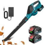 YOFIDRA Akku-Laubbläser 360 km/h, 480m³/h Luftdurchsatz, Bürstenloser Motor, 5-Gang Elektrischer Laubgebläse mit 2×3000mAh Akku & Ladegerät, Kabelloser Laubbläser für Garten, Terrasse, Auto