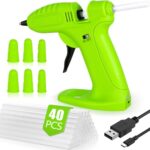 SaiXuan Heißklebepistole Set – 2600mAh Wiederaufladbarer Akku, mit 40 Klebesticks 7mm & 6 Silikon FingerhülseSilikon-Fingerschutz und USB-Kabel, für DIY, Heimreparaturen und kreative Projekte