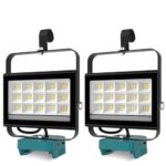 2 Stück Akku Lampe für Makita 18V, 60W 4500LM LED Arbeitsleuchte, Kabellose Strahler Lampe mit 2 USB Aufladung und 140° Schwenkbarem Kopf für Baustellen, Garagen, Camping, Notfall(Ohne Akku）