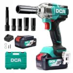 DCA 20V Bürstenloser Akku-Schlagschrauber, 682Nm maximales Drehmoment, 13mm Hog Ring, 2 * 4000mAh Li-Ionen-Akku, 4 Modi, LED-Licht, Kompaktes Design, Smart Loosen Funktion,ADPB520