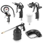 STAHLWERK Druckluftset 5-teilig |Druckluftwerkzeug inklusive Lackierpistole, Ausblaspistole, Reinigungspistole mit Behälter, Reifenfüller mit Druckmesser und 5 Meter Spiralschlauch zum Anschluss