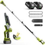 Supstable Akku Hochentaster 8000mAh & 8 Zoll Mini Kettensäge mit Akku 2 in 1, Max Reichweite bis 4,8M, Teleskop Astsäge mit 180 Schwenkbarem Motorkopf, inkl. 2 Akkus, Ladegerät und 2 Ersatzketten