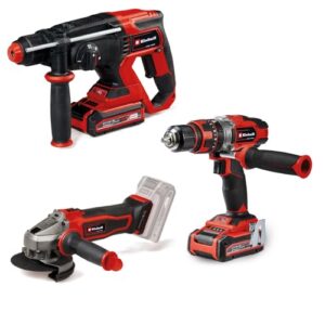 Einhell Power X-Change Akku-Werkzeug-Set: Winkelschleifer, Schlagbohrschrauber, Bohrhammer, 2x 3,0 Ah Akku, Ladegerät