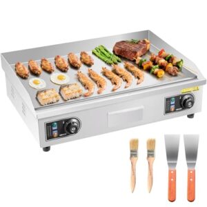 VEVOR Elektro-Grillplatte 4000 W 655 x 400mm Grillbereich, 50-300 °C Gastro-Griddleplatte aus Edelstahl (Gehäuse) Tischgrillplatte mit 2 Spateln 2 Bürsten & 4 Fußpolstern für Steaks BBQ, Ohne Stecker