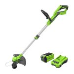 Greenworks 40V Akku Rasentrimmer & Kantenschneider mit Rad für klein-mittelgroße Gärten, 33m Schnittbreite, automatischer Vorschub 1,65mm Nylonfaden, 40V 2Ah Akku & Ladegerät G40LT33K2