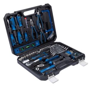 Scheppach Werkzeugkoffer WZK120 | 97-teiliges Werkzeugset in stabilem Kunststoffkoffer | Werkzeuge mit gummiertem Griff | Biteinsätze, Schraubendreher, Sechskant-Steckschlüsseleinsätze uvm.