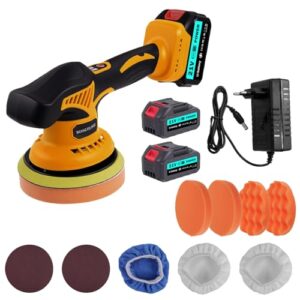 Dibaful Poliermaschine Auto Akku Polishing Schnurlose mit 2 Stück 21V 3000mAh | Polierer Set Kit Polierpad Polierschwamm Polierfell 8 Variable Geschwindigkeit 1000-6000RPM