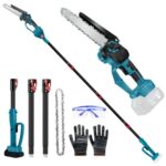 Akku Hochentaster Ast Kettensäge Profi-Astsäge kompatibel mit Makita 18V, 6 Zoll Bürstenlose 2 in 1 Astsäge mit Teleskopstiel und Teleskop Elektro Hochentaster Asts-äge Arbeitshöhe 4,5m (on Akku)