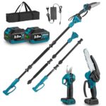 Yofidra 4-IN-1 Akku Hochentaster Ast Kettensäge & Astschere mit Teleskop - Bürstenlos 25mm Baumschere, 6 Zoll Mini Kettensäge, mit 200cm Teleskopstange, 180° Einstellbarer Winkel, 2 x 3.0Ah Akkus