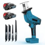 18-V-Akku-Säbelsäge mit zwei Akkus (2 × 3000 mAh), tragbare Elektrosäge mit 4 Multimaterial-Sägeblättern, ideal zum Schneiden von Holz, Metall und Kunststoff sowie für Heimwerkerprojekte