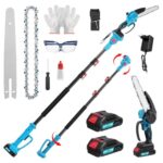 2-in-1 Mini Kettensäge 6 Zoll mit Teleskopstange, Akku Hochentaster Ast Kettensäge Profi-Astsäge, 2800W Bürstenloser Teleskop Kettensäge mit 2 Akku, Arbeitshöhe bis 2,1m, für Baumzweige&Holzschneiden