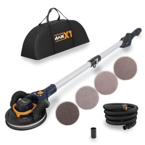 MAXXT Brushless Trockenbauschleifer - 4mm Exzentrik, Dual-Kanal Deckenhaftung, Einzel-/Dualkanal für Trockenbauwand, 4000-8500 U/min, LED-Licht, klappbar, 400W, 1,65M lang, 215mm Pad