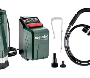 metabo Akku-Tauch- und Regenfasspumpe TPF 18 LTX 2200 – 601729850 – 18 V – Max. Fördermenge 2200 l/h und max. Förderhöhe 22 m – Max. Eintauchtiefe: 2 m – 142 x 142 x 226 mm