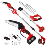 2-in-1 Teleskop Hochentaster Akku, 8 Zoll Elektrischer Hochentaster, Elektrisch 21V Teleskop Astsäge Astschere mit 2 x 3000mAh Wiederaufladbare Batterien, Motorsäge für Gartenscheren Holzschneidenz