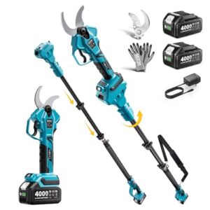 SEESII Akku Astschere Teleskop– 4,5 m Gesamtreichweite, 40mm Schnitt, 2 * 4000mAh Akkus, SK5 Klinge, 2-in-1 Elektrische Gartenschere für Baum, Strauch & Heckenpflege PS040Pro