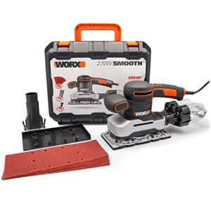 WORX WX642.1 Schwingschleifer 270W– Elektrisches Profi Schleifwerkzeug – Schleifen ohne Staub – Inkl. Schleifpapier & Koffer, Schwarz, Orange