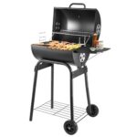 Holzkohlegrill - Holzkohle Grillwagen mit Deckel | Smoker Grill Griff, Grillrost und Thermometer, Holzkohlegrill groß, Holzkohles Kohlegrill BBQ Grill Gartengrill Holzkohle Schwarz