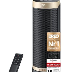 Dreo Heizlüfter Energiesparend, PTC Keramik Heizlüfte Leise, 70° Oszillierend Elektroheizung mit Fernbedienung, 12-Std-Timer, 3 Modus 3 Geschwindigkeit, Überhitzungs-Kippschutz, Solaris Slim H3