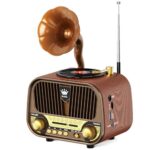 PRUNUS J-190 Retro Radio Klein AM/FM/SW, Nostalgie Radio mit Akku 1800mAh, Kofferradio mit Bluetooth 6.0, Unterstützt USB/TF/AUX Funktion, großem 5-W-Lautsprecher für Büro Zuhause.