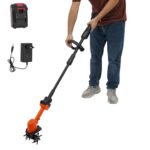 Akku Bodenhacke, 21V mini Motorhacke mit 1500mAh Akku & Ladegerät,Hand Gartenfräse mit 4 Metallmesser, 10cm Arbeitsbreite,10 cm Arbeitstiefe Bodenhacke für klein Beet & Garten (Mit Stange)