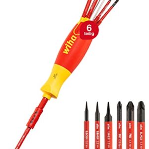 Wiha Schraubendreher Set LiftUp electric 6-tlg. mit verstaubarem Bit Set (38611) I Schraubenzieher Satz mit Bit Magazin aus slimBits für Elektriker, Bithalter, Schlitz/ Kreuzschlitz/ Plusminus