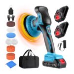 Poliermaschine Auto Akku, 8 variable Geschwindigkeit 2800–6000 U/min, 21V kabellose Auto Politur Maschine mit 2×2.0Ah Akkus und 17-teiligem Polierset für Autopflege Polieren Wachsen Kratzerentfernung