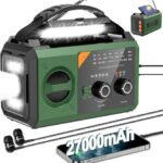 27000mAh Notfallradio mit Kurbel,Solar,Batterie und USB Betriebene,Tragbar AM/FM Wetter Radio mit Bluetooth/Kopfhöreranschluss/Leseleuchte/Taschenlampe/Kompass/SOS Alarm für Camping Outdoor